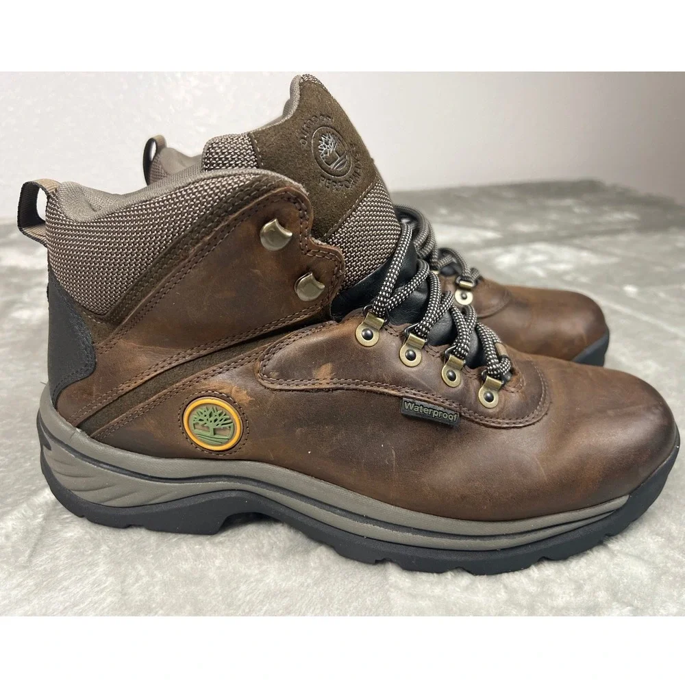Timberland White Ledge Mid Waterproof Hiking Boots‎ Dk Brown Leather Mens 10.5